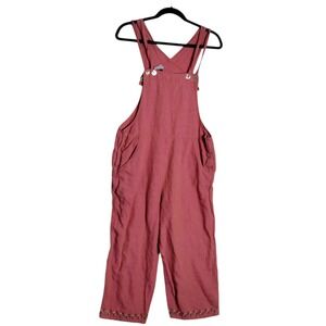 Two Star Dog Pink 100% Linen Embroidered Hem Bib Overalls Womens Medium TSD